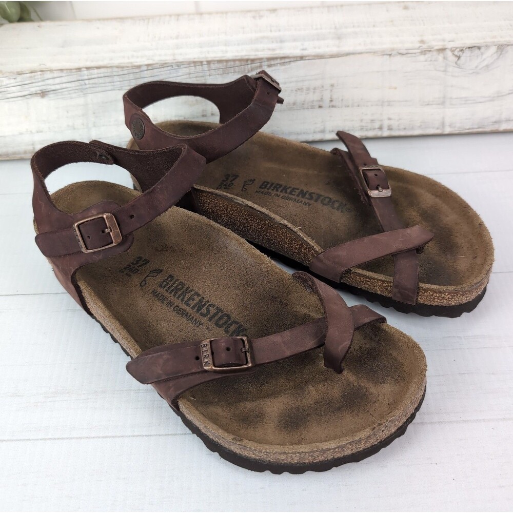 Birkenstock Taormina Slide Sandals Brown Oiled Leather Size 37 Women's 6.5